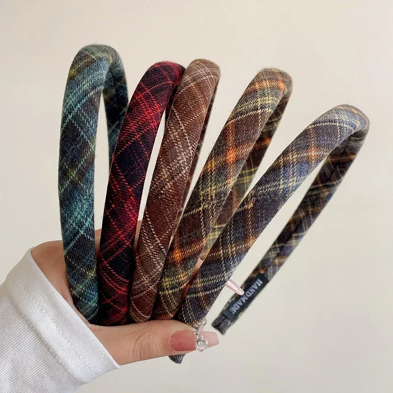 Retro Vintage Korean Fashion - Elegant Plaid BEZEL Hairband สําหรับผู้หญิงเกาหลี Retro