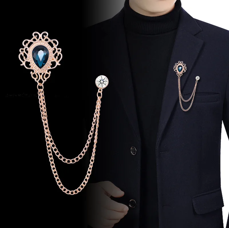 Vintage Women Fashion - เข็มกลัดติดปกเสื้อแบบวินเทจประดับพู่ห้อยคริสตัลและเพชรเทียม - เครื่องประดับแฟชั่นสำหรับผู้ชายและผู้หญิง ใช้ได้กับเสื้อสูท เสื้อเชิ้ต และเนคไท