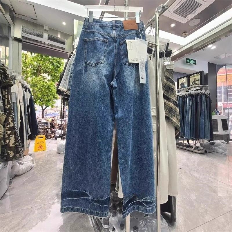 Retro Vintage Korean Fashion - กางเกงยีนส์ทรงหลวมสไตล์ฮาราจูกุย้อนยุค ขากว้าง สไตล์เกาหลี แฟชั่นวินเทจ ผ้าเดนิมฟอก เอวสูง