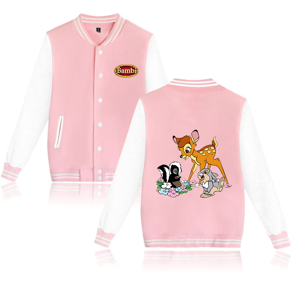 Varsity Jacket Wool - Bambi แจ็คเก็ตเบสบอลบอมเบอร์, แจ็คเก็ตฮิปฮอปฮาราจูกุสำหรับผู้ชายผู้หญิงเสื้อโค้ทเดี่ยวเด็กหญิงเด็กชายสำหรับเด็ก