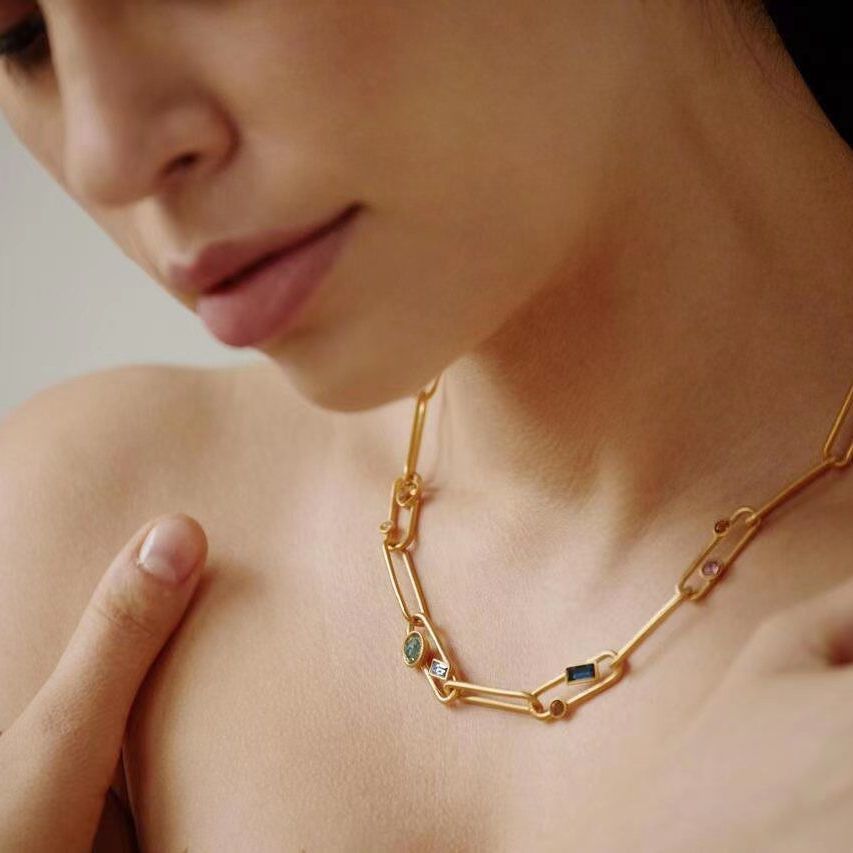 Vintage Fashion Runway - ทองเหลือง AAA Zircon ธรรมชาติลูกปัดสีสันเชื่อมโยงสร้อยคอสร้อยคอผู้หญิงเครื่องประดับ Vintage Punk