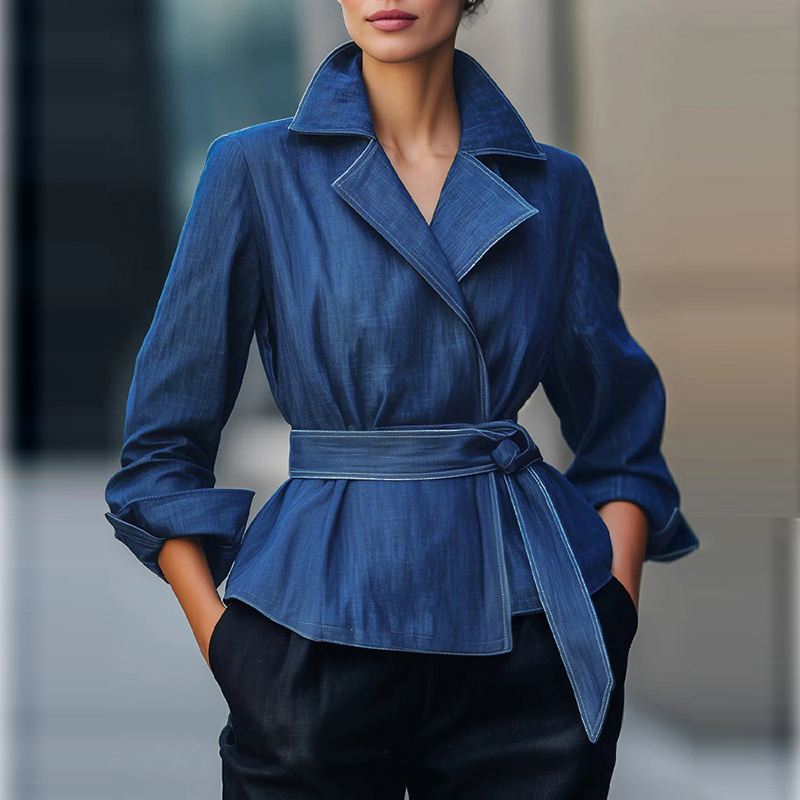 Vintage Women Fashion - เสื้อแจ็คเก็ตยีนส์แฟชั่นสำหรับผู้หญิง แขนยาว สไตล์วินเทจ สีน้ำเงิน สำหรับฤดูใบไม้ร่วงและฤดูใบไม้ผลิ ปี