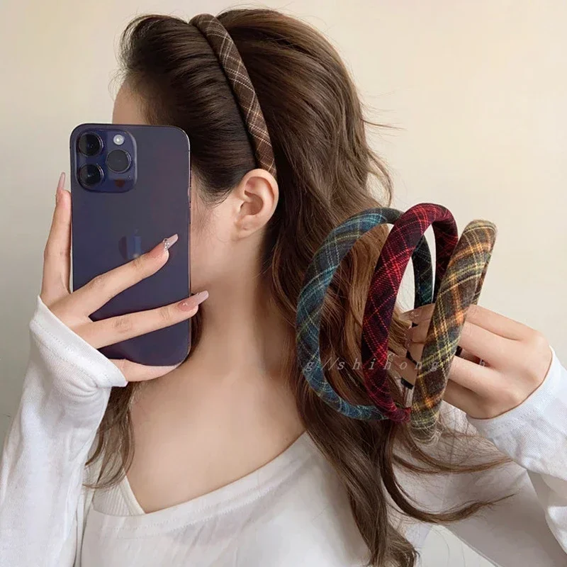 Elegant Plaid BEZEL Hairband ส - Retro Vintage Korean Fashion บทวิจารณ์และราคา