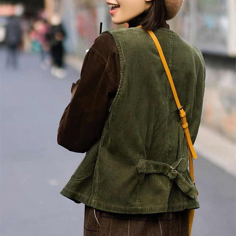 เสื้อกั๊กผู้หญิง Corduroy Retr - Retro Vintage Korean Fashion บทวิจารณ์และราคา