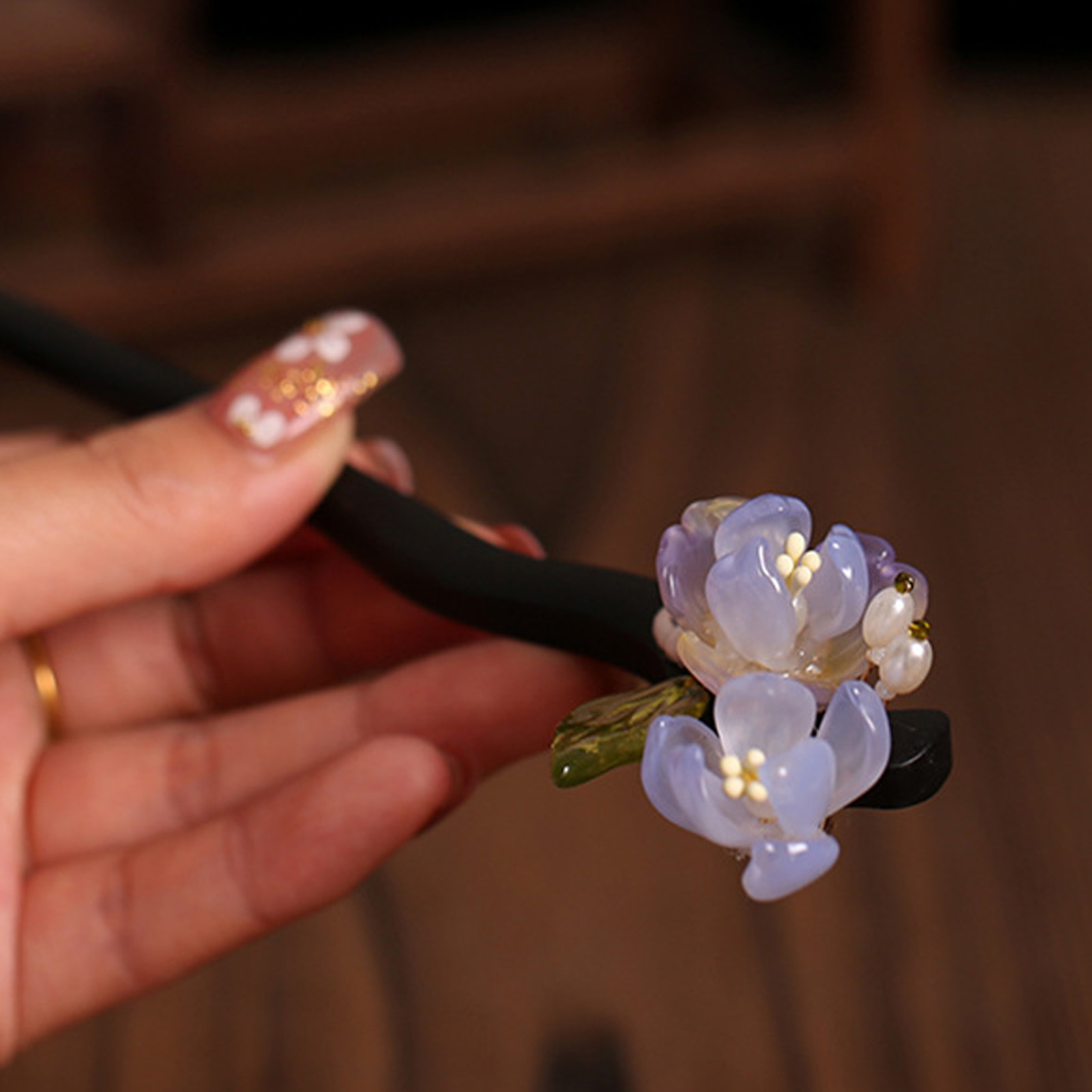 กิ๊บติดผมไม้ลายดอกไม้สไตล์วินเ - Vintage Fashion Shop บทวิจารณ์และราคา